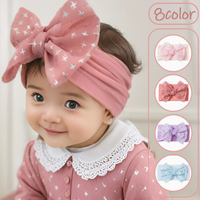 Nouveau Bandeau en Nylon pour Bébé Fille, Grand Nœud Imprimé Étoiles, Turban Doux et Élastique, Accessoire Quotidien pour Cheveux de Tout-Petits, Cadeau