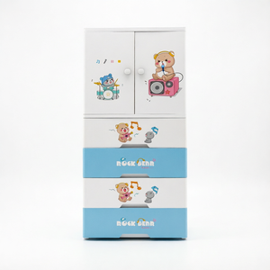 <span class=keywords><strong>Armadio</strong></span> in Plastica <span class=keywords><strong>per</strong></span> Bambini con 2 <span class=keywords><strong>Ante</strong></span> e <span class=keywords><strong>4</strong></span> Cassetti, Mobile Contenitore <span class=keywords><strong>per</strong></span> Bambini con Disegni Cartoon, 70x38x150cm - Product Image 2