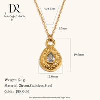 Kalung Batu Kelahiran Wanita Dingran Lapis Emas 18K Bahan Stainless Steel Liontin Bentuk Tetesan Air Bertekstur Hadiah 12 Bulan Perhiasan Grosir