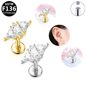 <b>Titanium</b> Alloy Ear <b>Studs</b> With Zircon Geometric Design For Daily Wear Unisex Fashion Jewelry ASTM F136 Standard - Product Image 4