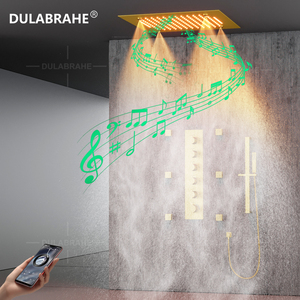 Brushed Gold <strong>20</strong> <strong>Inch</strong> LED Mist <strong>Rain</strong>&amp;Waterfall <strong>Shower</strong> <strong>Head</strong> with Music Speaker Wall Mounted Thermostatic <strong>Shower</strong> Faucet Set - Product Image 6