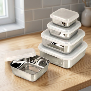 Square Metal Classic Food Storage Container with White Plastic Lid Small Capacity Kitchen Organizer <b>Box</b> <b>Packed</b> - Product Image 2