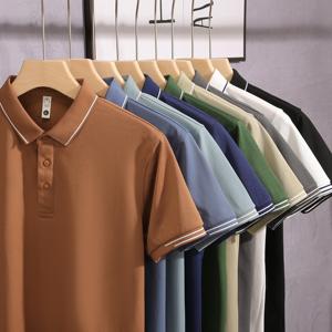 เสื้อโปโลแขนสั้นผ้าไหมผสมฝ้าย 60% แบรนด์ดัง ปักโลโก้ได้ตามต้องการ สำหรับผู้ชาย เสื้อยืดโปโลสีพื้น - Product Image 1