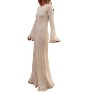 Robe longue élégante pour femme, col rond, manches longues, tricotée, taille haute, coupe ajustée, style OEM personnalisé - Product Image 4