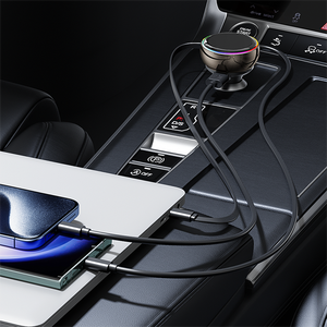 Cargador de Coche Doble ABS con Luces de Colores, Carga Rápida, 3 en 1, Cable Retráctil de 80CM, 45W, Compatible con Todos los Vehículos, Encendedor de Cigarrillos - Product Image 5