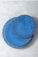 Service de table en céramique bleue haut de gamme MG pour hôtels et restaurants – Assiettes à pâtes, plats à steak, bols à salade et assiettes à dessert en porcelaine