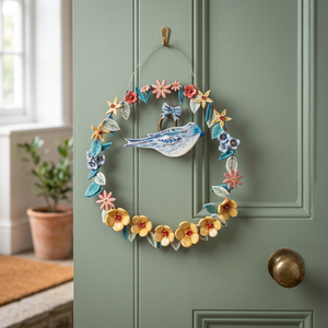 Corona Floral Metálica Hecha a Mano con Decoración de Pájaros, Estilo Rústico, Decoración de Pared sin Iluminación, Paquete Individual - Product Image 2