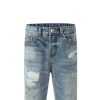 Pantalon cargo évasé bleu clair personnalisé taille haute pour hommes, jean imprimé décontracté printemps automne avec style lavé vieilli