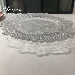 Platos <span class=keywords><strong>Transparentes</strong></span> Baratos para Cena, Decoración de Mesa de Boda, Plato de Presentación Transparente con Borde Ondulado de Vidrio de 13 Pulgadas - Product Image 6