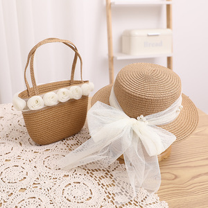 Sombrero de Paja Estilo 2024 con Lazo de Mimbre, Protección Solar para Bodas al Aire Libre, Conjunto de Sombrero y Bolso de Paja para Padres e Hijos para el Verano - Product Image 5