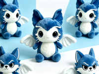 Peluche animal ailé, adorable loup bleu, jouet en peluche doux pour enfants, idéal pour la chambre de jeu et comme cadeau pour enfants