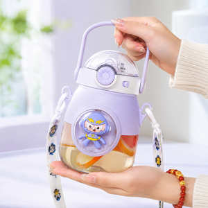 Leak Proof Children's Water Cup Food Grade Plastic Big Belly Straw Cup for Children Portable Flip Cover Sucker <b>Kettle</b> - Product Image 5