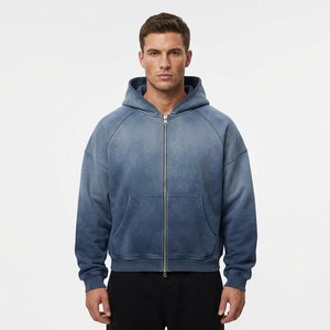 Men's Acid Wash <b>Zip</b>-Up <b>Hoodie</b> 100% Cotton French Terry Hooded Sweatshirt <b>Pocket</b> Casual Streetwear - Product Image 5