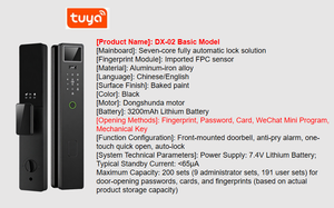 ट्या स्मार्ट फिंगरप्रिंट दरवाजा लॉक मेमोरी कार्ड के साथ डिजिटल पासवर्ड कार्ड कीलेस एंट्री ऐप कंट्रोल स्मार्ट लॉक पारंपरिक - Product Image 3