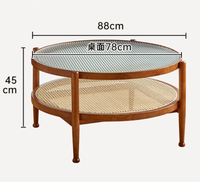 Table basse nordique en rotin Table basse ronde en bois massif de salon avec dessus en verre