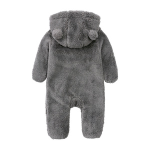 Jumpsuit flanel baru lahir hangat dengan telinga beruang Solid Romper bayi musim dingin dengan penutup ritsleting untuk Luaran anak laki-laki atau perempuan - Product Image 2