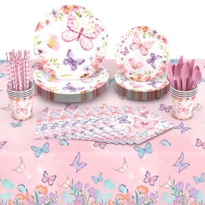 Cổ Phiếu Nóng Màu Hồng Bướm Theo Chủ Đề Dùng Một Lần & Tái Sử Dụng Giấy Bộ Đồ Ăn Cho Cô Gái 'Sinh Nhật Bên Bao Gồm Tấm Ly Khăn Ăn - Product Image 2