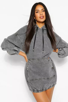 Haute qualité femmes à manches longues pull jean pull à capuche robe goutte épaule kangourou poche Denim robe à capuche