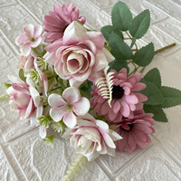 Bouquet de 7 têtes de fleurs en soie, tiges de fleurs artificielles pour centres de table de mariage, de fête, de banquet et décoration intérieure
