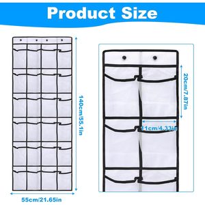 Over The Door Organizer 24 Pocket Mesh Storage Rack With <b>Hooks</b> For <b>Shoes</b> And Bathroom Essentials White Rectangle - Product Image 2