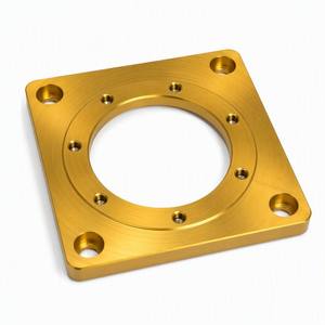 Adaptateur à bride carrée et ronde en aluminium usiné CNC, double motif de boulons, anodisé or, PCD personnalisé selon dessin - Product Image 1