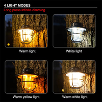 Lampe de camping LED portable rétro rechargeable par USB avec crochet et variateur d'intensité