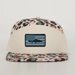 Chapeaux de camionneur léopard 7 panneaux à bord plat en maille Snapback Baseball Hat Stripe Patch Outdoor Headwear IVA-C-H-33-7 - Product Image 1