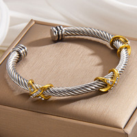 Bracelet en acier titane, ouverture en X, personnalité, luxe, bracelet torsadé, simple, réglable