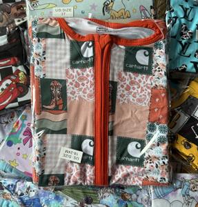 Pakaian Bayi Whatnot RTS Bamboo Western Boot Prints, Piyama Bayi, Romper Bayi, Pakaian Anak Bahan Bambu dengan Ritsleting - Product Image 1