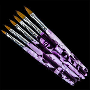 Pinceau à ongles en poils de Kolinsky 20%-100%, manche rose, taille 2-12, pinceau plat pour la pose de poudre acrylique - Product Image 4