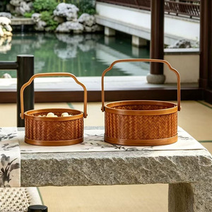 <b>Bamboo</b> Woven Basket Round Handheld Fruit Storage <b>Container</b> For Home Office Living Room Use - Product Image 2