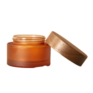 Nhà Máy Gỗ Bìa Thủy Tinh Mỹ Phẩm Lọ 1Oz 1.6Oz 3Oz Hổ Phách Mặt Mắt Kem <span class=keywords><strong>Jar</strong></span> Với Nắp Tre Biểu Tượng Tùy Chỉnh Tre Bao Bì - Product Image 2