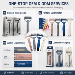 แปรงกรูมมิ่งสัตว์เลี้ยงแบบสองด้าน ดีไซน์ใหม่จากโรงงาน ODM ช่วยขจัดขนหลุดร่วง ด้ามจับตามหลักสรีรศาสตร์ - Product Image 4
