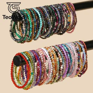 TeoWaki Gelang Elastis Manik-manik Batu Alam Bulat Pilihan Warna Beragam Perhiasan Fashion Harian Dapat Ditumpuk Hadiah Liburan 19cm - Product Image 1