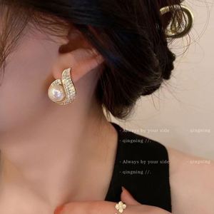 Real Gold Electroplating Silver Needle Pearl Zircon Trendy Party <b>Hook</b> Fishtail Water Drop Luxury <b>Earrings</b> - Product Image 2
