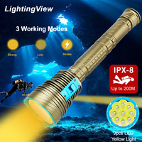 Lampe de plongée super lumineuse avec 9 LED jaunes, boîtier métallique, torche de plongée sous-marine pour la pêche sous-marine, la randonnée et le camping