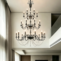 Lustre en fer noir de style vintage américain, luminaire suspendu à LED de style campagnard français, pour salon, hall d'hôtel