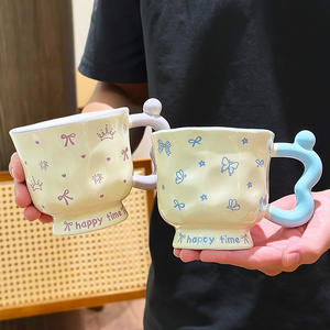 Ceramic Mug With Handle And Spoon Cartoon Pattern Happy Time Design For Gift Occasion Single Cup Spring 2025 - Product Image 4