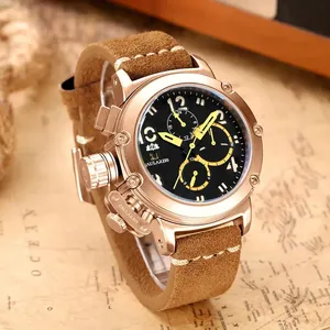Reloj Automático para Hombre, Mecánico, Correa de Cuero Marrón Genuino, Multifunción, Fecha, Mes, Oro Rosa, Bronce, Reloj Hombre Baratos - Product Image 4