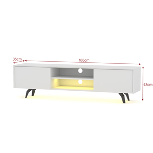 <span class=keywords><strong>Meuble</strong></span> <span class=keywords><strong>TV</strong></span> en bois moderne, écologique, réglable, <span class=keywords><strong>blanc</strong></span>, taille personnalisée, 4 pieds en métal <span class=keywords><strong>noir</strong></span>, lumière <span class=keywords><strong>LED</strong></span> pour salon, chambre à coucher, salle à manger - Product Image 2