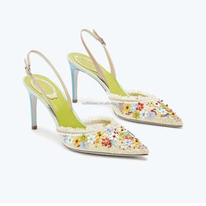 Sexy Perlen Mehrfarbige Blumen Kristall blüte Sandale Braut schuhe Spitze 3D Blumen stickerei Strass Ferse Hochzeit Sandale - Product Image 1