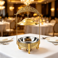 Chauffe-plat de buffet FLEYGold en acier inoxydable avec brûleur à alcool et couvercle en dôme suspendu pour hôtels, banquets et restaurants