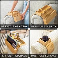 Ensemble de plateaux porte-gobelets pour canapé en bambou, grand et petit, avec rangement latéral antidérapant, compatible avec la plupart des accoudoirs de canapés et de fauteuils inclinables