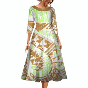 Polynesian Fabrics Tribal Samoan Tapa Flower Pattern Print Custom Bodycon Autumn Dress 2023 Vintage Party Ladies Dresses