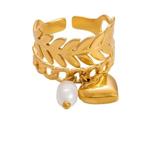 แหวนทองรูปหัวใจประดับมุกสำหรับผู้หญิง ชุดเครื่องประดับสำหรับใส่ทุกวัน พร้อมมุกน้ำจืดและดีไซน์จี้รูปหัวใจ - Product Image 5