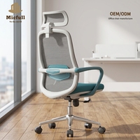 Chaise de visiteur moderne pour bureau, dossier haut en maille, pivotante, pour bureau à domicile, accoudoirs fixes bleus intégrés, réglage manuel hauteur réglable