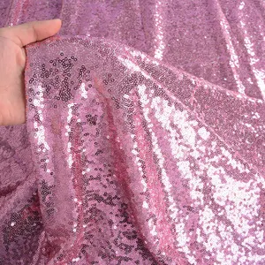 गर्म बिक्री लोचदार कशीदाकारी ठोस सादे सेक्विन कपड़े 3mm फ्यूशिया गुलाबी शिमर कपड़े