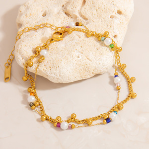 Bracelet de perles à double rangée, couleur or 18 carats, bijoux pour femmes à porter au quotidien - Product Image 1