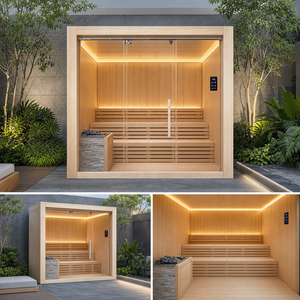 Sauna intérieur traditionnel de luxe pour 6-7 personnes, avec poêle à sauna haute performance et pierres volcaniques, vapeur sèche finlandaise - Product Image 1