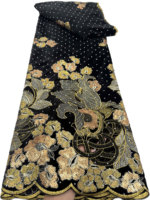 Tissu en velours bordeaux NI.AI avec broderie florale et pierres perlées, idéal pour robe de mariée africaine nigériane ou tenue de soirée